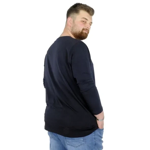 Büyük Beden Erkek Tshirt Likralı Bisiklet Yaka 20102 Lacivert - 3
