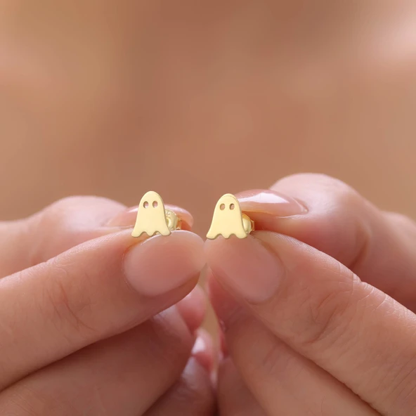 925 Ayar Gümüş Gold Hayalet Küpe ürün görseli