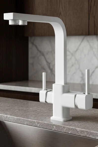 ARITMALI KARE MUTFAK EVİYE BATARYASI - BEYAZ ürün görseli