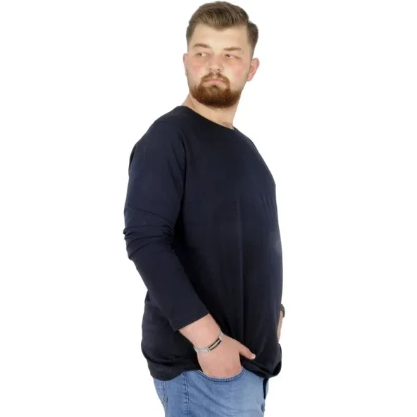 Büyük Beden Erkek Tshirt Likralı Bisiklet Yaka 20102 Lacivert - 2