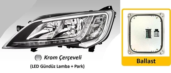Ayfar Far Motorlu Sağ Fıat Ducato maxı/Peugeot Boxer/Citroen Jumper(2014)LED(Ballast dahil)KROM Çerçeveli ürün görseli