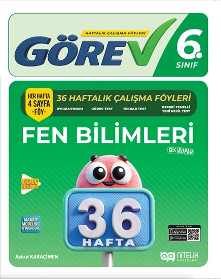 Nitelik 6.Sınıf Görev Fen Bilimleri 36 Haftalık Çalışma Föyleri ürün görseli 1