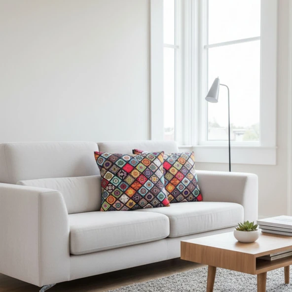 Soyoe Kırlent Kılıfı 2'li Yörel Renkli  Dekoratif Yastık Kılıfı 45x45 - 2