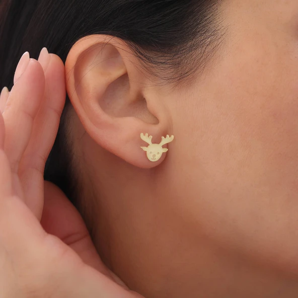 925 Ayar Gümüş Geyik Küpe - 2