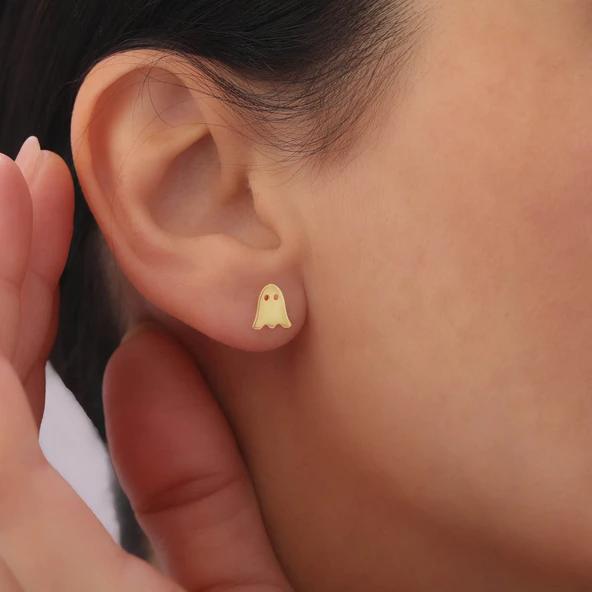 925 Ayar Gümüş Gold Hayalet Küpe - Resim 2