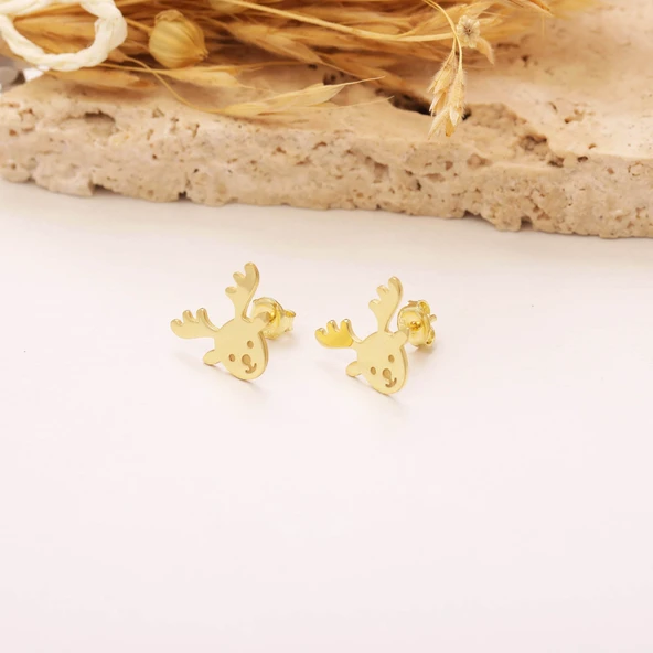 925 Ayar Gümüş Geyik Küpe - 3