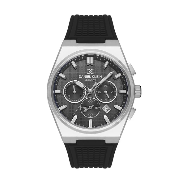 Daniel Klein DK.1.10676.1 Siyah Silikon Kordonlu Gümüş Renk Çelik Kasa Chronograph Takvimli Erkek Kol Saati