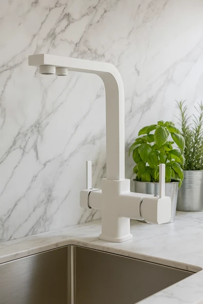 ARITMALI KARE MUTFAK EVİYE BATARYASI - BEYAZ - Resim 2