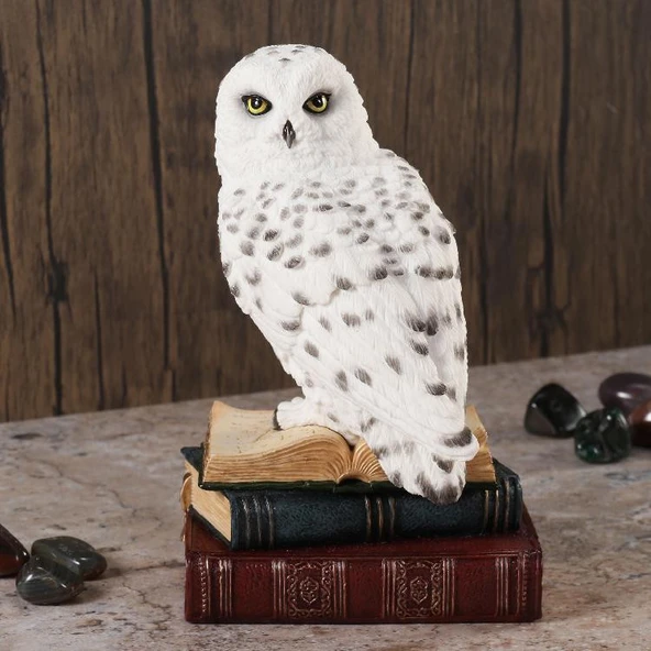 Wise Biblolar - Wise Hayvanlar Alemi Kitap Üstünde Kar Baykuşu Biblo Dekoratif Obje 11x11,5x17,5 CM ürün görseli