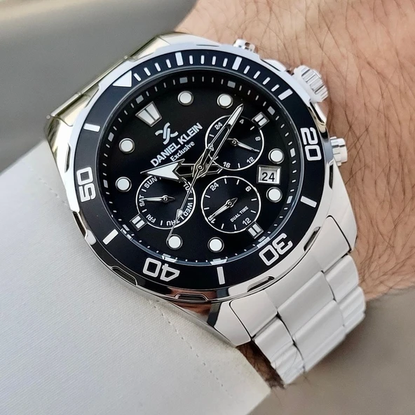 Daniel Klein DK.1.10856.2 Siyah Gümüş Fosforlu Aktif Göstergeli Çelik Kordonlu Erkek Kol Saati - 3