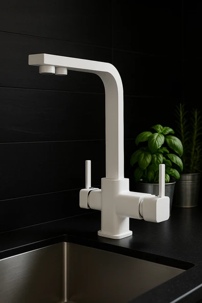 ARITMALI KARE MUTFAK EVİYE BATARYASI - BEYAZ - Resim 3