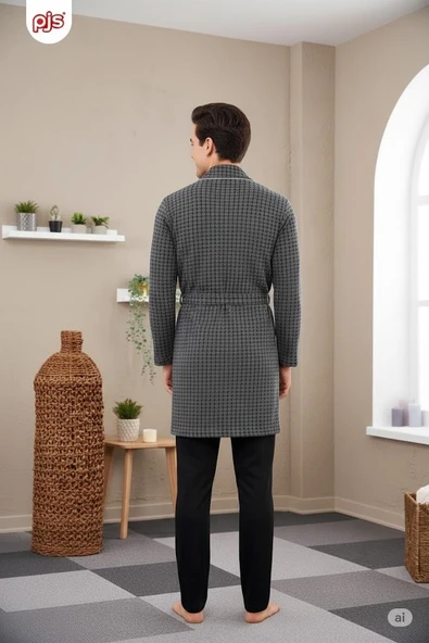 Gd Goldoremi 23711 Erkek Pamuklu Uzun Kollu Kuşaklı Robdöşambr Sabahlık - 4