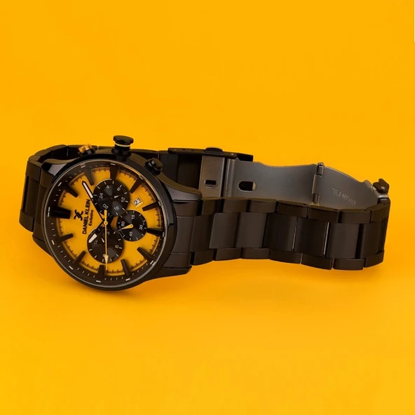 Daniel Klein DKE.1.13643.5 Sarı Siyah Chronograph Takvimli Çelik Kordonlu Erkek Kol Saati - 3