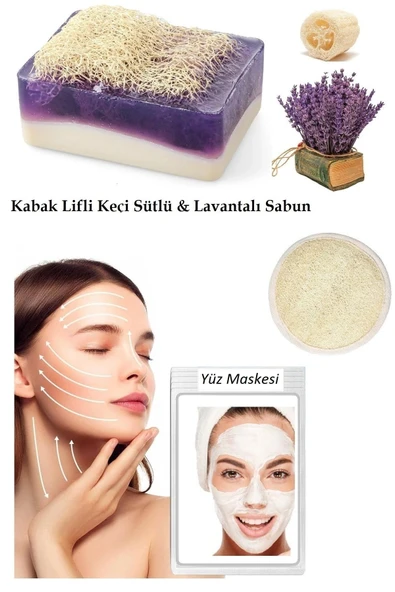 3'lü Set Kabak Lifli Yüz Pedi Kabak Lifli Keçi Sütlü Lavanta Sabun Canlandırıcı Cilt Bakım Yüz Maske - 2