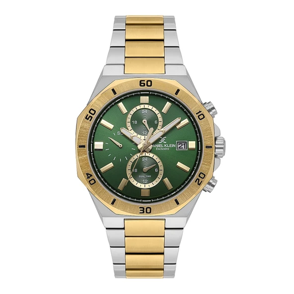 Daniel Klein DKE.1.14004.7 Yeşil Gold Gümüş Sekizgen Tasarım Kelebek Kilit Takvimli Çelik Erkek Kol Saati ürün görseli 1