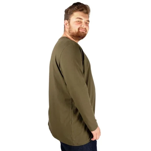 Büyük Beden Erkek Tshirt Likralı Bisiklet Yaka 20102 Haki - 2