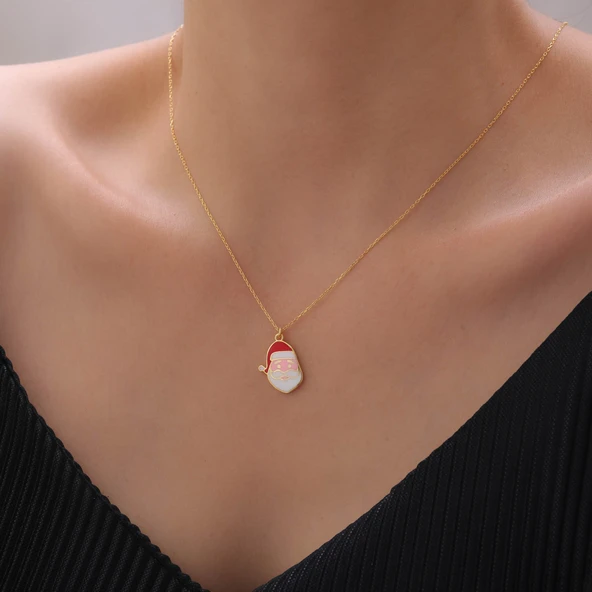 925 Ayar Gümüş Yılbaşı Hediyesi Noel Baba Kolye - Resim 2