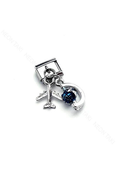 Charm, İtalyan Bileklik için, Kararmayan, Uçak ve Dünya, BİLEKLİK DAHİL DEĞİL, Gümüş Renk, Model39 ürün görseli 1