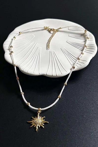 Güneş Figürlü, İp Kolye 423, Altın Renk - 4