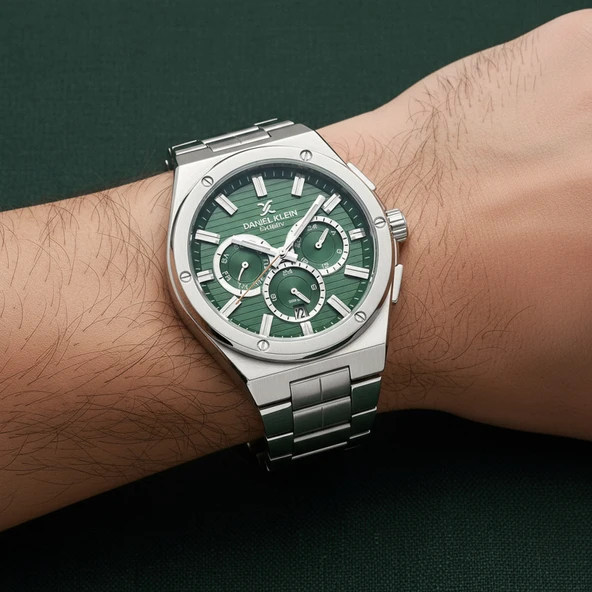 Daniel Klein DKE.1.14071.4 Yeşil Gümüş Supersport Çelik Kordonlu Premium Çizgili Kadran Takvimli Fonksiyonlu Erkek Kol Saati - 3