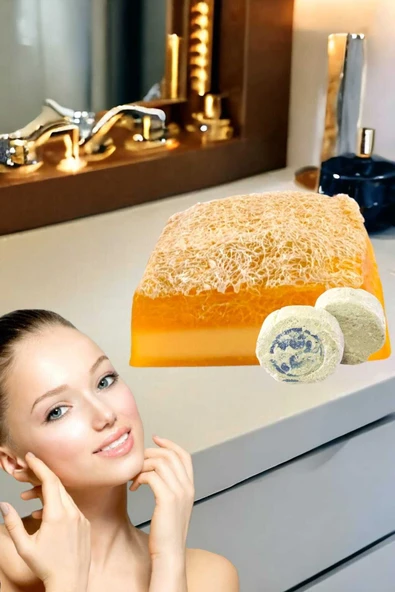 2'li Tüm Cilt Tipleri Yüz Bakım Peeling Kabak Lifli Keçi Sütü Limon Sabun Leke Akne Ruşur Taşı - 3