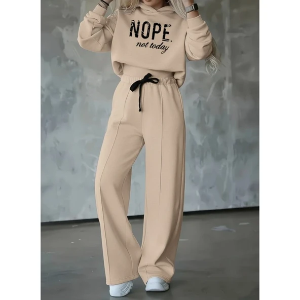 Lucky Life Kadın Uzun Kollu Nope Baskılı Beli Ribanalı Ikili Takım - 4