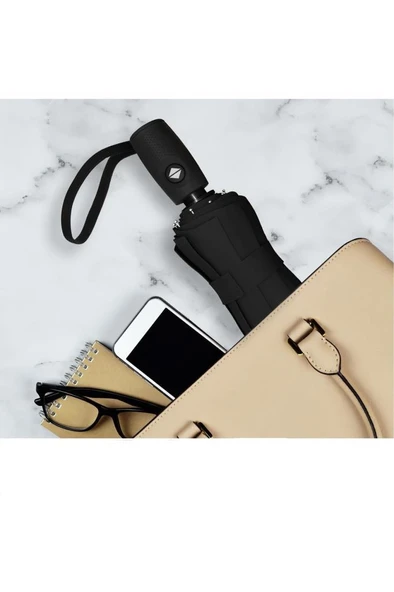 Siyah 8 Telli Şemsiye Unisex Rüzgara Dayanıklı Kırılmayan Erkek Kadın Tam Otomatik Şemsiye 98x58 cm - Resim 7