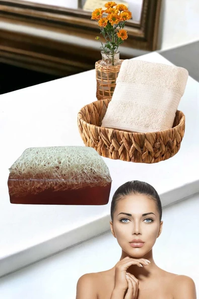 2li Set %100 Doğal Kabak Lifli Kahve Sabun El Yüz Kurulama Havlu - 4