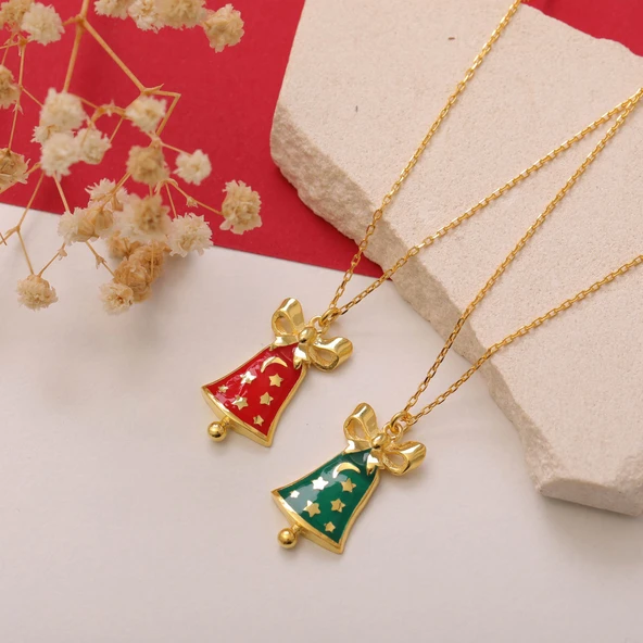 925 Ayar Gümüş Yılbaşı Hediyesi Mineli Çan Kolye - Resim 3