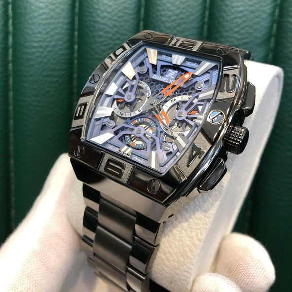 Daniel Klein DKE.1.13756.6 Füme Çelik Mavi Fonksiyonlu Supersport Köşeli Kavisli Oval Dikdörtgen Erkek Kol Saati - Resim 2