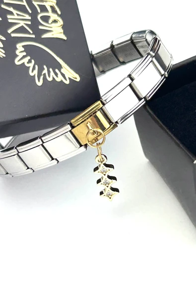 Charm, İtalyan Bileklik için, Zirkon Taşlı, Kararmayan, Üç Kat, BİLEKLİK DAHİL DEĞİL, Altın Renk, - Resim 3