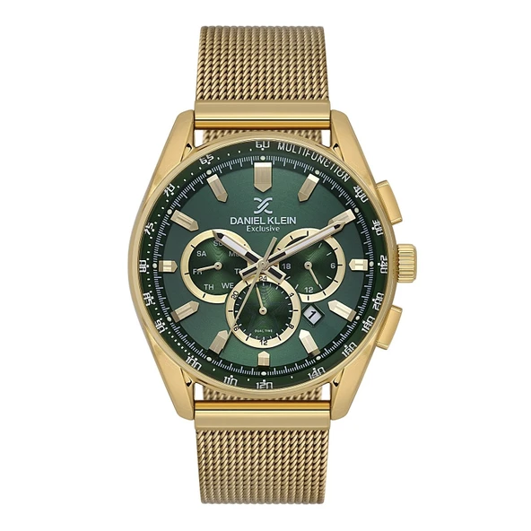 Daniel Klein DK.1.10880.5 Yeşil Gold Fonksiyonlu Takvimli Hasır Kordonlu Erkek Kol Saati ürün görseli 1