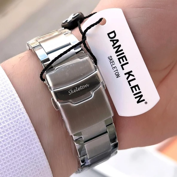 Daniel Klein DKE.1.14043.2 Siyah Gümüş Skeleton Ay Güneş Takvimli Çelik Kordonlu Otomatik Erkek Kol Saati - 5