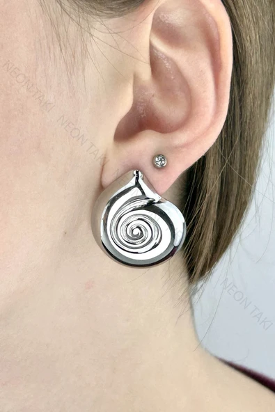 Küpe, Kararmayan Paslanmaz Çelik, Sarmal, Gümüş Renk, Model656 - Resim 4