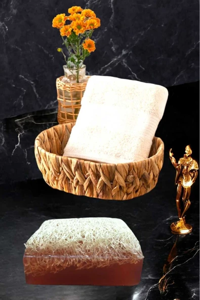 2li Set %100 Doğal Kabak Lifli Kahve Sabun El Yüz Kurulama Havlu - 8