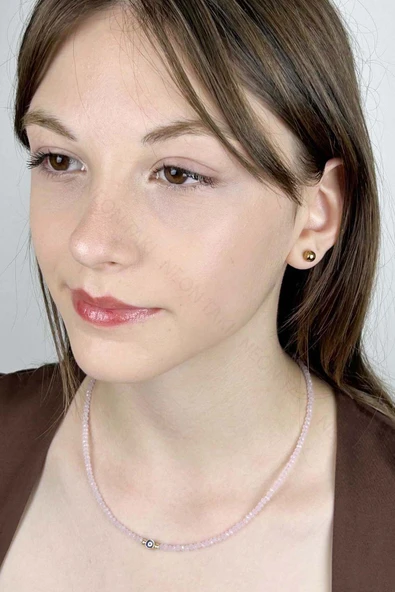 Nazar Boncuklu, Pembe Taşlı Kolye 428 - 2