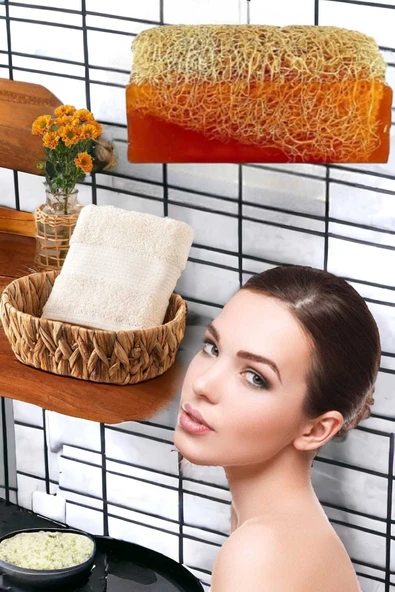 2li Set %100 Doğal Kabak Lifli Ballı Sabun El Yüz Kurulama Havlu - 2