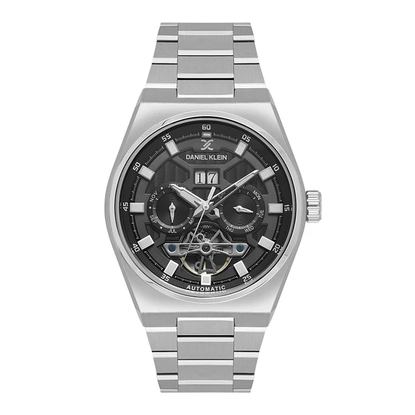 Daniel Klein DKE.1.14014.2 Gümüş Siyah Ay Gün Takvimli Fonksiyonlu Çelik Kordonlu Tourbillon Otomatik Erkek Kol Saati