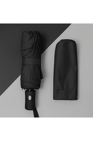 Siyah 8 Telli Şemsiye Unisex Rüzgara Dayanıklı Kırılmayan Erkek Kadın Tam Otomatik Şemsiye 98x58 cm - Resim 6