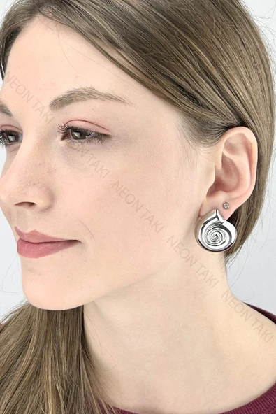 Küpe, Kararmayan Paslanmaz Çelik, Sarmal, Gümüş Renk, Model656 - Resim 2