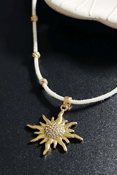 Güneş Figürlü, İp Kolye 423, Altın Renk - 3