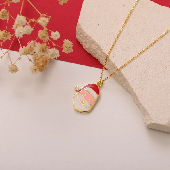 925 Ayar Gümüş Yılbaşı Hediyesi Noel Baba Kolye - Resim 3