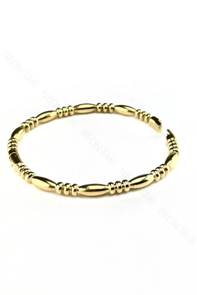 Kelepçe Bileklik, Kararmayan Paslanmaz Çelik, Damla Model, Altın Renk, Model191 - Resim 2