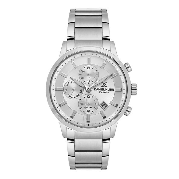 Daniel Klein DK.6.10924.1 Komple Gümüş Dikey Aktif Fonksiyonlu Takvimli Çelik Kordonlu Erkek Kol Saati