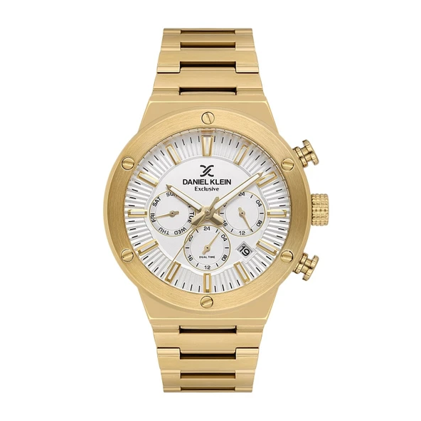 Daniel Klein DKE.1.13996.6 Altın Gold Beyaz Aktif Fonksiyonlu Çizgili Premium Kadran Çelik Kordonlu Erkek Kol Saati ürün görseli 1