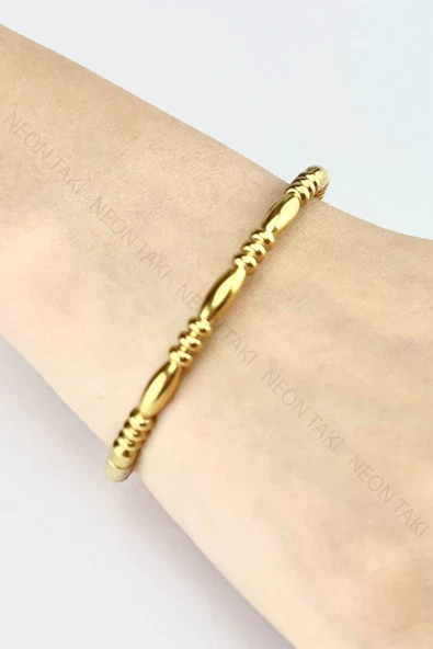 Kelepçe Bileklik, Kararmayan Paslanmaz Çelik, Damla Model, Altın Renk, Model191 ürün görseli 1