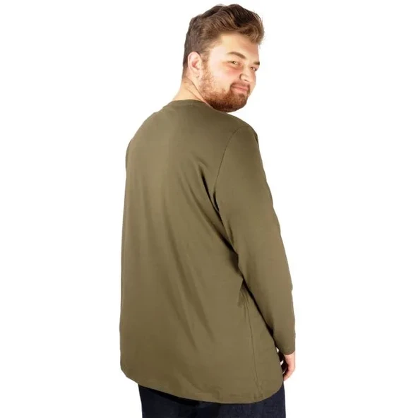 Büyük Beden Erkek Tshirt Likralı Bisiklet Yaka 20102 Haki - 4