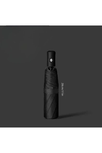Siyah 8 Telli Şemsiye Unisex Rüzgara Dayanıklı Kırılmayan Erkek Kadın Tam Otomatik Şemsiye 98x58 cm ürün görseli 1