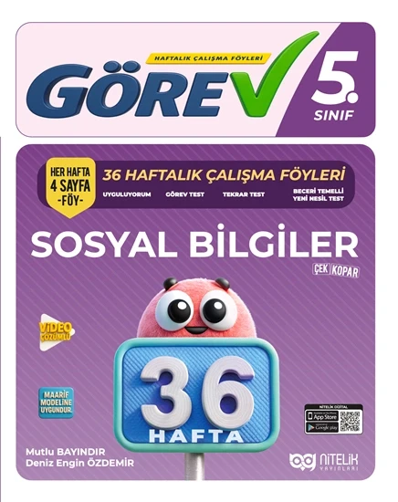 Nitelik 5.Sınıf Görev Sosyal Bilimler 36 Haftalık Çalışma Föyleri ürün görseli