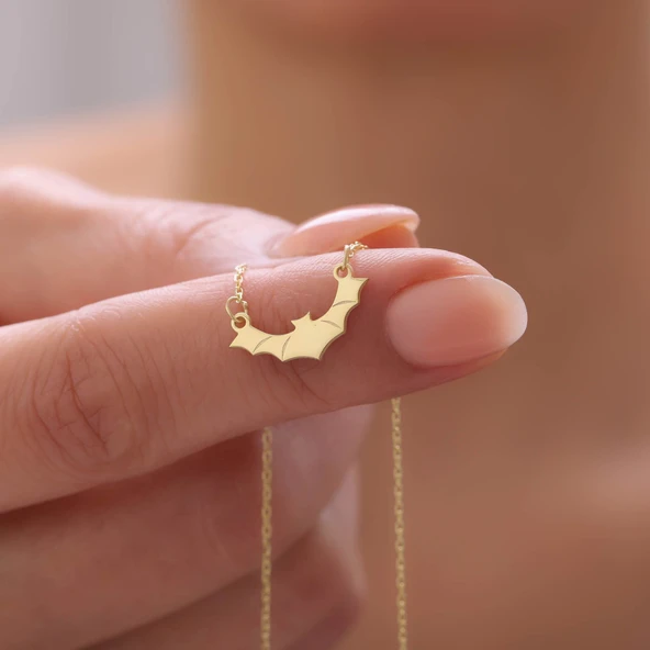 925 Ayar Gümüş Halloween Cadılar Bayramı Yarasa Kolye ürün görseli